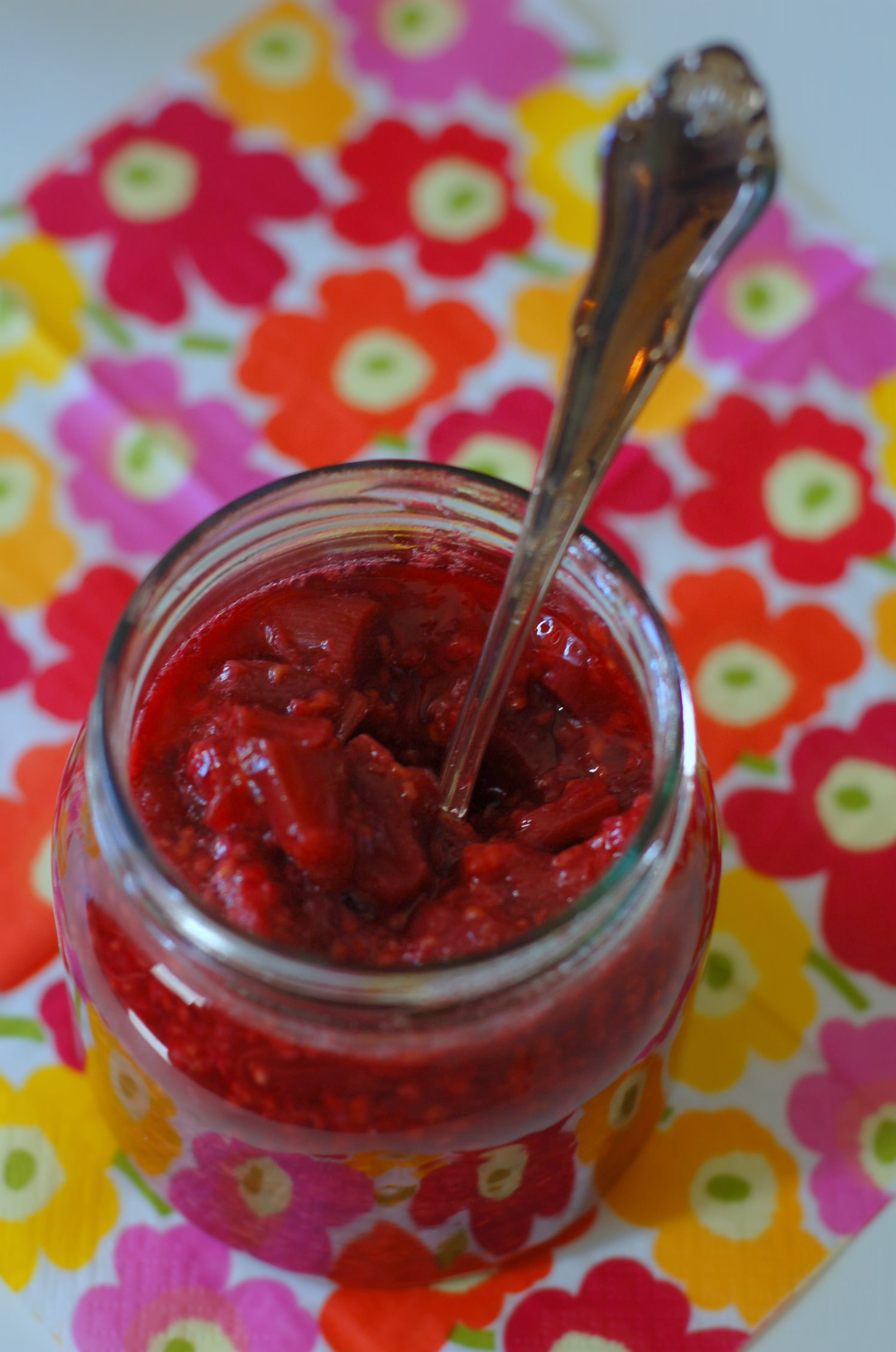 Hallon- och rabarbersylt